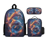 WECECE Zaino Scuola Dolphin Ragazza Elementare con Sacchetto per Pranzo e Astuccio, Borsa Scolastica Sea Creature Bambini 6-11 Anni