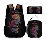 WECECE Zaino Scuola Dragon Bambina con Borsa Termica e Astuccio, Borsa Scolastica Dragon Ragazzo 7-13 Anni per Lezioni Tempo Libero, Spallacci Regolabili e Tasche Laterali