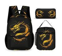 WECECE Zaino Scuola Dragon Bambino Elementare con Portapranzo e Astuccio Matite, Borsa Scuola Ragazza 7-12 Anni per Lezioni