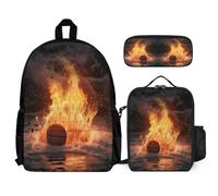 WECECE Zaino Scuola Fire Basketball Ragazza 3 Pezzi con Borsa Termica e Astuccio, Set Zaini Basketball Bambini 7-12 Anni per Rientro a Scuola e Uso Quotidiano