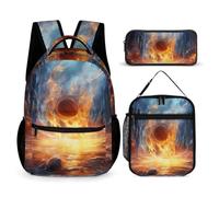 WECECE Zaino Scuola Flame Basketball Ragazze con Borsa Termica e Astuccio, Zainetto Basketball Studenti 6-12 Anni per Primaria e Forniture Scolastiche, Tasche Laterali Porta Bottiglia