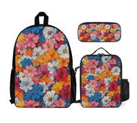 WECECE Zaino Scuola Flower Bambini 3 Pezzi con Sacchetto Pranzo e Astuccio, Set Zaini Botanical Print Ragazza 6-13 Anni per Lezioni
