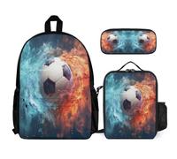 WECECE Zaino Scuola Football Bambini 3 Pezzi con Sacchetto Pranzo e Astuccio, Set Zaini Soccer Ragazza 6-13 Anni per Lezioni