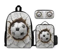 WECECE Zaino Scuola Football Ragazzo Elementare con Borsa Termica e Astuccio, Set Zaini Soccer 3D Ragazze 8-15 Anni per Scuola Media e Viaggio