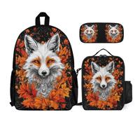 WECECE Zaino Scuola Fox Design Bambino con Portapranzo e Astuccio, Borsa Scolastica Aniaml Foxes Ragazza 7-12 Anni per Lezioni e Tempo Libero