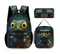 WECECE Zaino Scuola Frog Bambini con Portapranzo e Astuccio Matite, Borsa Scuola Ugly Studenti 8-13 Anni per Tempo Libero