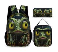 WECECE Zaino Scuola Frog Studenti con Borsa Termica e Astuccio, Set Zaini Ugly Ragazza 6-12 Anni per Scuola e Viaggio