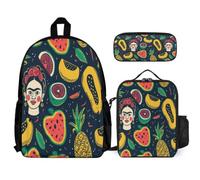 WECECE Zaino Scuola Fruit Print Bambino con Portapranzo e Astuccio Matite, Borsa Scolastica Ragazze Classe 2-5 per Studio