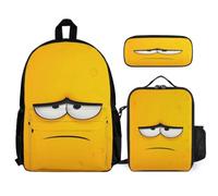 WECECE Zaino Scuola Funny Expression Bambino con Portapranzo e Astuccio Matite, Borsa Scuola Yellow Ragazza 7-12 Anni per Uso Quotidiano