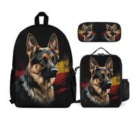 WECECE Zaino Scuola German Shepherd Dog Bambino con Portapranzo e Astuccio, Borsa Scolastica Dog Animal Ragazza 7-12 Anni per Lezioni e Tempo Libero