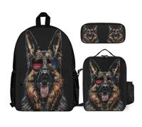 WECECE Zaino Scuola German Shepherd Dog Ragazzi per Classe 1-3 con Portapranzo e Astuccio, Set di Zaino Animal Puppy Bambina 6-10 Anni per Primaria, Capiente Libri Quaderni e Accessori