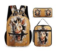 WECECE Zaino Scuola Giraffe Bambina con Borsa Termica e Astuccio, Borsa Scolastica 3D Animal Cracker Ragazzo 7-13 Anni per Lezioni Tempo Libero, Spallacci Regolabili e Tasche Laterali