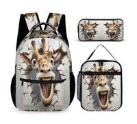 WECECE Zaino Scuola Giraffe Bambina con Borsa Termica e Astuccio, Borsa Scolastica 3D Animal Cracker Ragazzo 7-13 Anni per Lezioni Tempo Libero, Spallacci Regolabili e Tasche Laterali