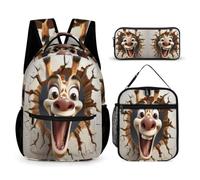 WECECE Zaino Scuola Giraffe Ragazzi con Borsa Termica e Astuccio, Set Zaini 3D Animal Cracker Bambini 8-15 Anni per Elementare Media, Capiente per Libri Quaderni e Accessori Scolastici