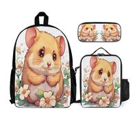WECECE Zaino Scuola Guinea Pig Bambino con Portapranzo e Astuccio, Borsa Scolastica Cute Little Animal Ragazza 7-12 Anni per Lezioni e Tempo Libero