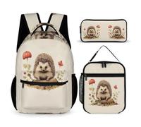 WECECE Zaino Scuola Hedgehog Ragazze con Borsa Termica e Astuccio, Zainetto Animal Print Studenti 6-12 Anni per Primaria e Forniture Scolastiche, Tasche Laterali Porta Bottiglia