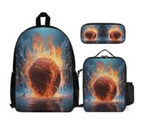 WECECE Zaino Scuola Ice and Fire Basketball Bambina con Sacchetto Pranzo e Astuccio Matite, Borsa Scolastica Basketball Studenti 6-12 Anni per Scuola Primaria