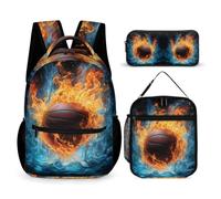 WECECE Zaino Scuola Ice and Fire Basketball Elementare Bambina 3 Pezzi con Borsa Termica e Astuccio per Matite, Set Zaini Basketball Bambino 6-12 Anni per Uso Quotidiano
