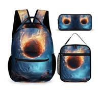 WECECE Zaino Scuola Ice and Fire Basketball Studenti con Borsa Termica e Astuccio, Set Zaini Basketball Ragazza 6-12 Anni per Elementare e Tempo Libero