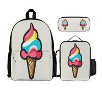 WECECE Zaino Scuola Ice Cream Pattern Bambina con Borsa Termica e Astuccio Matite, Set Zaini Food Print Bambino per Scuola Primaria 6-12 Anni, Leggero per Lezioni e Viaggio
