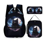 WECECE Zaino Scuola Kitten Animal Studenti con Borsa Termica e Astuccio, Borsa Scuola Cat Bambina 6-12 Anni per Tempo Libero, Capiente per Libri Quaderni e Accessori Scolastici