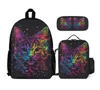 WECECE Zaino Scuola Kitten Bambina per Classe 1-3 con Borsa Termica e Astuccio, Set Zaini Animal Cat Ragazzo per Scuola Primaria 6-10 Anni