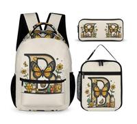 WECECE Zaino Scuola Letter B Pattern Bambina con Portapranzo e Astuccio Matite, Set Zaini Ragazze 7-12 Anni per Uso Quotidiano