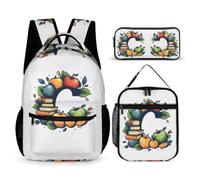 WECECE Zaino Scuola Letter C Pattern Bambina con Borsa Termica e Astuccio, Borsa Scolastica Fruit Ragazzo 7-13 Anni per Lezioni Tempo Libero, Spallacci Regolabili e Tasche Laterali