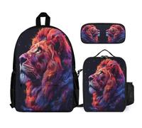WECECE Zaino Scuola Lion Animals King Ragazza Elementare con Sacchetto per Pranzo e Astuccio, Set Zaini Animal Print Bambini 6-11 Anni, Capiente e Resistente