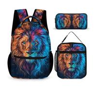 WECECE Zaino Scuola Lion Ragazza Elementare 3 Pezzi con Sacchetto per Pranzo e Astuccio, Set Zaini Lions Animal King Bambini 6-11 Anni
