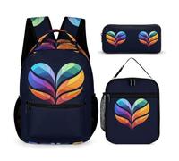 WECECE Zaino Scuola Love Heart Studenti con Borsa Termica e Astuccio, Borsa Scuola Colourful Bambina 6-12 Anni per Tempo Libero, Capiente per Libri Quaderni e Accessori Scolastici