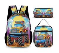 WECECE Zaino Scuola Mechanical Engineering Vehicle Bambina con Portapranzo e Astuccio Matite, Set Zaini Tractor Ragazze 7-12 Anni per Uso Quotidiano