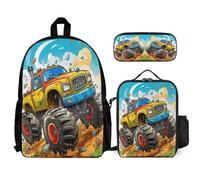 WECECE Zaino Scuola Mechanical Engineering Vehicle Ragazze con Portapranzo e Astuccio, Set Zaini Tractor Studenti 7-13 Anni per Primaria e Media