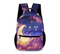 WECECE Zaino Scuola Moon Bambini Bambine 6-9 Anni Zaino Scolastico Starry Sky Clouds Classe 1-4 Studenti Zainetto Uso Diario 43x32x15 cm per Regalo Scolastico per Libri Quaderni