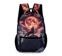 WECECE Zaino Scuola Moon Wolf Bambini Bambine 10 Anni Borsa Scuola Wolves Design Classe 3-5 Elementare Bookbag Leggero Resistente Quaderni Bottiglia Ombrello Uso Giornaliero Viaggio