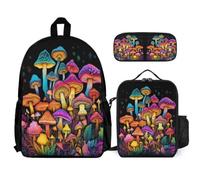 WECECE Zaino Scuola Mushroom Studenti con Borsa Termica e Astuccio, Borsa Scuola Plant Theme Bambina 6-12 Anni per Tempo Libero, Capiente per Libri Quaderni e Accessori Scolastici