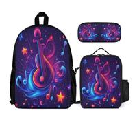 WECECE Zaino Scuola Music Notes Ragazza 3 Pezzi con Borsa Termica e Astuccio, Set Zaini Music Lovers Bambini 7-12 Anni per Rientro a Scuola e Uso Quotidiano