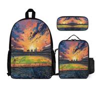 WECECE Zaino Scuola Nice Evening Sunset Ragazzi con Borsa Termica e Astuccio, Set Zaini Bambini 8-15 Anni per Elementare Media, Capiente per Libri Quaderni e Accessori Scolastici