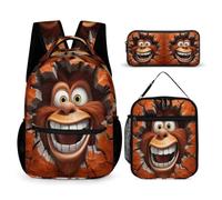 WECECE Zaino Scuola Orangutan Motif Bambina con Borsa Termica e Astuccio, Borsa Scolastica 3D Animal Cracker Ragazzo 7-13 Anni per Lezioni Tempo Libero, Spallacci Regolabili e Tasche Laterali