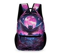 WECECE Zaino Scuola Owl Moon Pattern Bambini Bambine 8-12 Anni Zaino per Computer Bird Classe 3-5 e Media 1-2 Studenti Cartella Scolastica Uso Diario 43x32x15 cm Rientro a Scuola