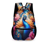 WECECE Zaino Scuola Peacock Infanzia Elementare 13 Anni Borsa Scuola Animal Flower Peacock Classe 4 Bambini Bambine School Bag Libri Piccoli Oggetti Gita Viaggio Quotidiano