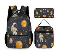 WECECE Zaino Scuola Planets Astronaut Studenti 6-12 Anni con Sacchetto per Pranzo e Astuccio, Set Zaini Spaceman Ragazza per Elementare e Attività