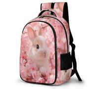 WECECE Zaino Scuola Rabbit Studenti 8 Anni Borsa Scuola Cherry Blossoms Rabbit Studentesse Classe 2-4 Cartella Scolastica per Lezioni, Book Bag per Lezioni Sport e Tempo Libero