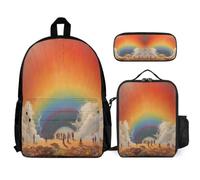 WECECE Zaino Scuola Rainbow Bambina con Borsa Termica e Astuccio Matite, Set Zaini Colourful Landscape Bambino per Scuola Primaria 6-12 Anni, Leggero per Lezioni e Viaggio