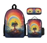 WECECE Zaino Scuola Rainbow Ragazze con Portapranzo e Astuccio, Set Zaini Colourful Landscape Studenti 7-13 Anni per Primaria e Media