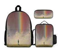 WECECE Zaino Scuola Rainbow Studenti con Borsa Termica e Astuccio, Borsa Scuola Colourful Landscape Bambina 6-12 Anni per Tempo Libero, Capiente per Libri Quaderni e Accessori Scolastici