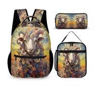 WECECE Zaino Scuola Sheep Studenti con Borsa Termica e Astuccio, Borsa Scuola Lamb Print Bambina 6-12 Anni per Tempo Libero, Capiente per Libri Quaderni e Accessori Scolastici