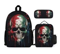 WECECE Zaino Scuola Skull Ragazza 3 Pezzi con Borsa Termica e Astuccio, Set Zaini Skeleton Bambini 7-12 Anni per Rientro a Scuola e Uso Quotidiano