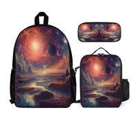 WECECE Zaino Scuola Starry Sky Bambina con Borsa Termica e Astuccio Matite, Set Zaini Colourful Bambino per Scuola Primaria 6-12 Anni, Leggero per Lezioni e Viaggio
