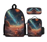 WECECE Zaino Scuola Starry Sky Bambino con Portapranzo e Astuccio, Borsa Scolastica Colourful Ragazza 7-12 Anni per Lezioni e Tempo Libero